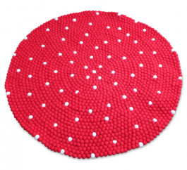 Bolletjes vloerkleed - gevilte wol rood wit